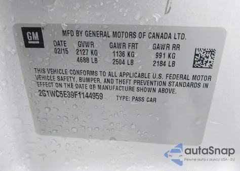 2015 Chevrolet Impala Limited Ltz z USA, uszkodzony, nr VIN 2G1WC5E39F1144959